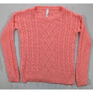 Aeropostale Cable Knit Sweater Women's M Coral Pink Preppy Coastal Grandma